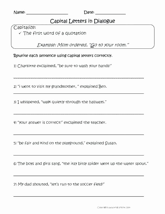 Dialogue Worksheets for Middle School Ma Worksheets Ma Worksheets Grade Punctuation