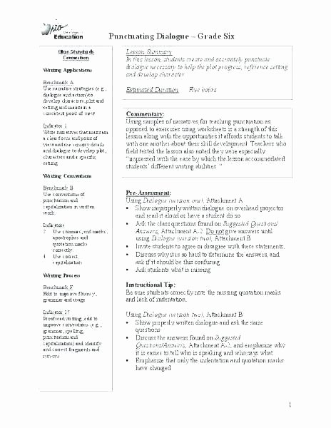Dialogue Worksheets for Middle School Quotation Marks Worksheets 3rd Grade