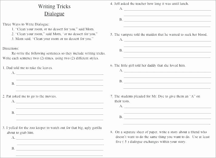 Dialogue Worksheets Middle School 4th Grade Dialogue Worksheets