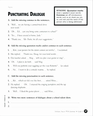 Dialogue Worksheets Middle School Quotation Marks Worksheets 4th Grade