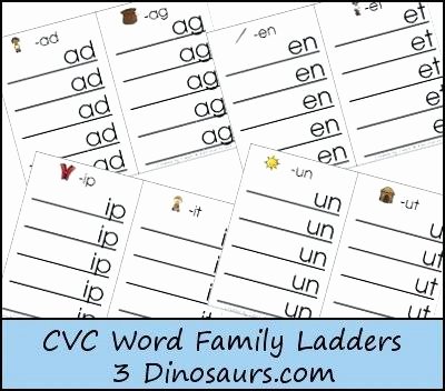Dinosaur Worksheets for Kindergarten 3 Dinosaurs Word Family Ladders Cvc Worksheets Pdf