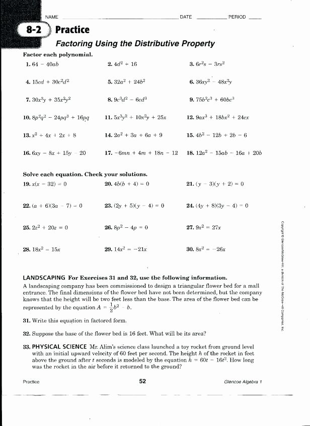 Distributive Property Worksheets 9th Grade Ninth Grade Algebra Worksheets