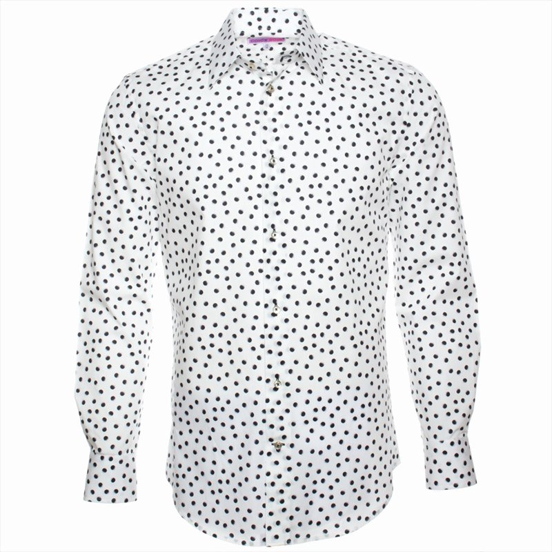 Dot to Dot Easy Coton Doux Co ton Do Men S Shirt Long Sleeves whole Pattern Floral Design High Quality Cotton White Black Black Dot France Brand Art Monochrome