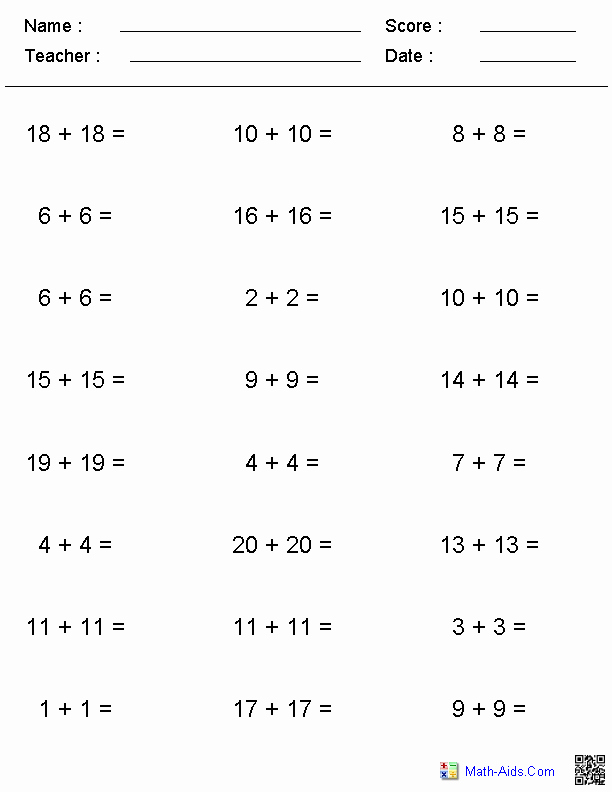 Doubles Math Fact Worksheets Math Facts to 10 Worksheet Times Table Practice for Grade