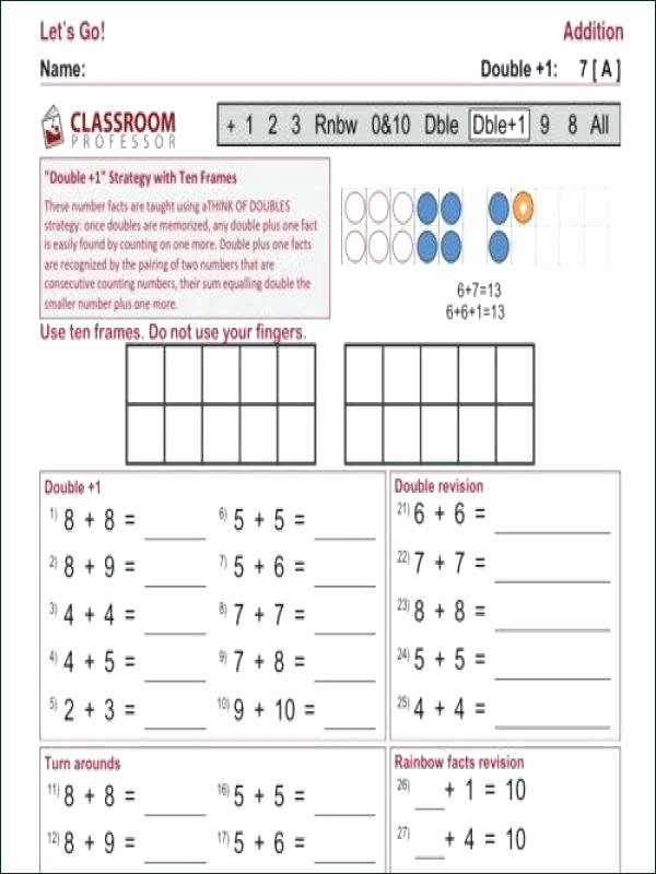 Doubles Math Worksheet 14 Adding Doubles Plus 1 Small Numbers A Plus 1 Math
