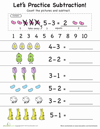 Early Childhood Worksheets Beautiful Learning Subtraction 1 to 5 Education