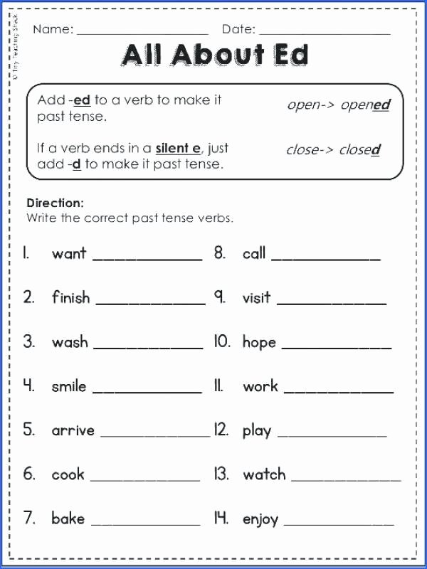 Ed and Ing Endings Worksheets Verb Tense Worksheets Cosy Add Ed and for First Grade Your