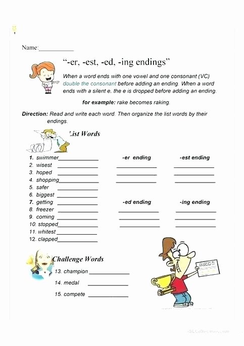 Ed Ing Worksheets Ing Ending Worksheets Adjectives End In Ed and Adding Ed and