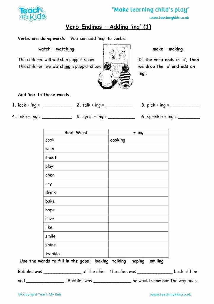 Ed Ing Worksheets Suffix Ed Worksheets Add and Verb Endings S Ing Ends Er Est
