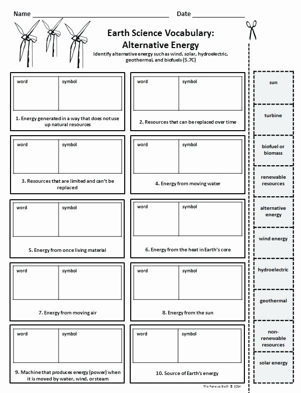 Eighth Grade Vocabulary Worksheets Vocabulary Snip It Worksheet to Review Alternative Energy