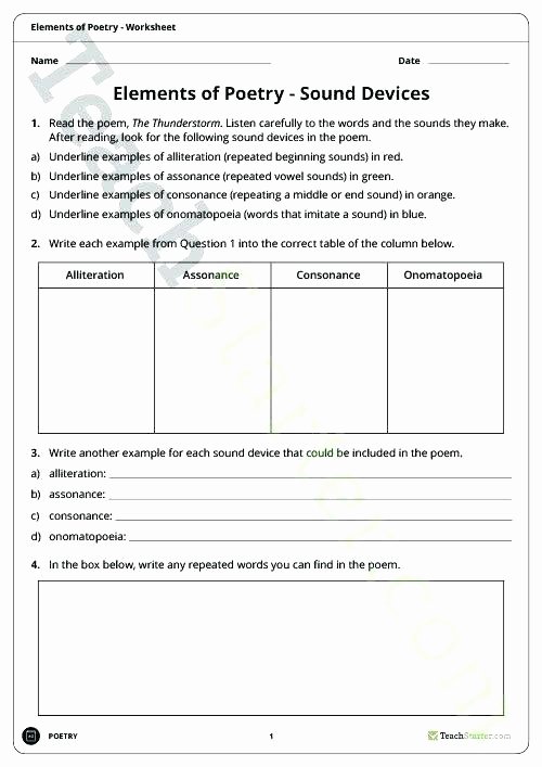 Elements Of Poetry Worksheets Finding theme Worksheet Story Elements Worksheets Plot