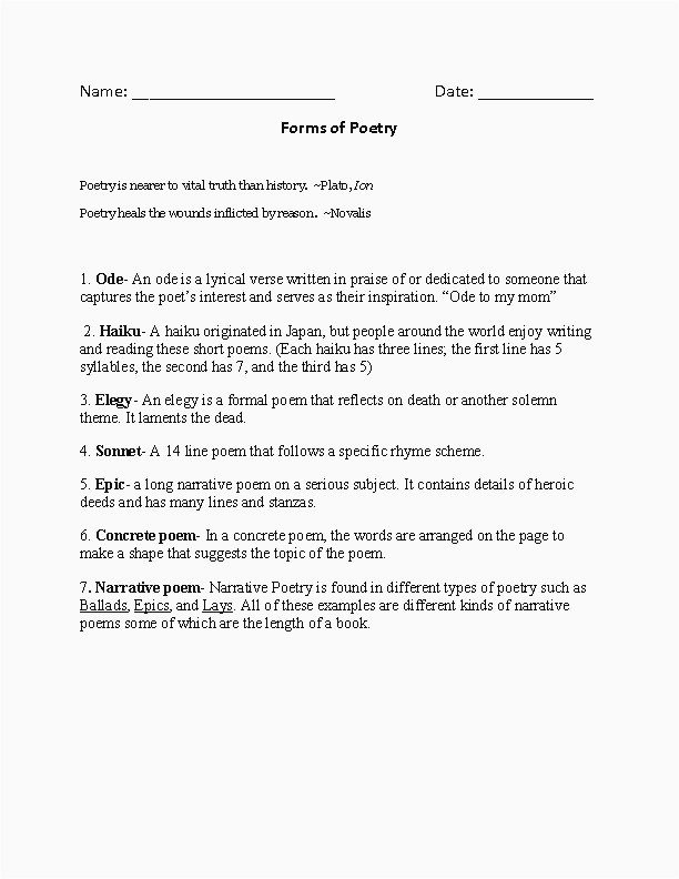 Elements Of Poetry Worksheets Fresh Reading Poetry Worksheet – Enterjapan