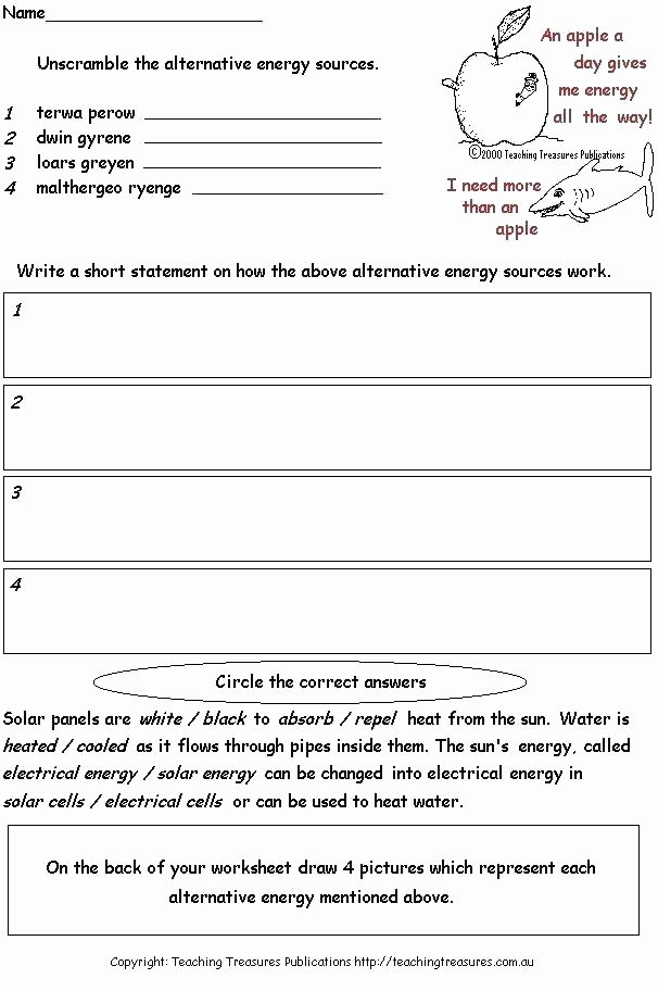 Energy Worksheets for 3rd Grade Renewable Energy Worksheet High School Free Alternative