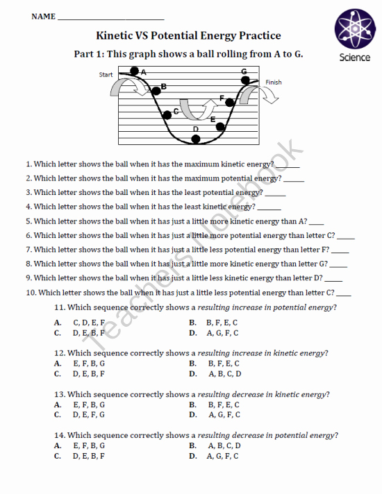 Energy Worksheets for 4th Grade Worksheet Kinetic Vs Potential Energy From Mrterrysscience