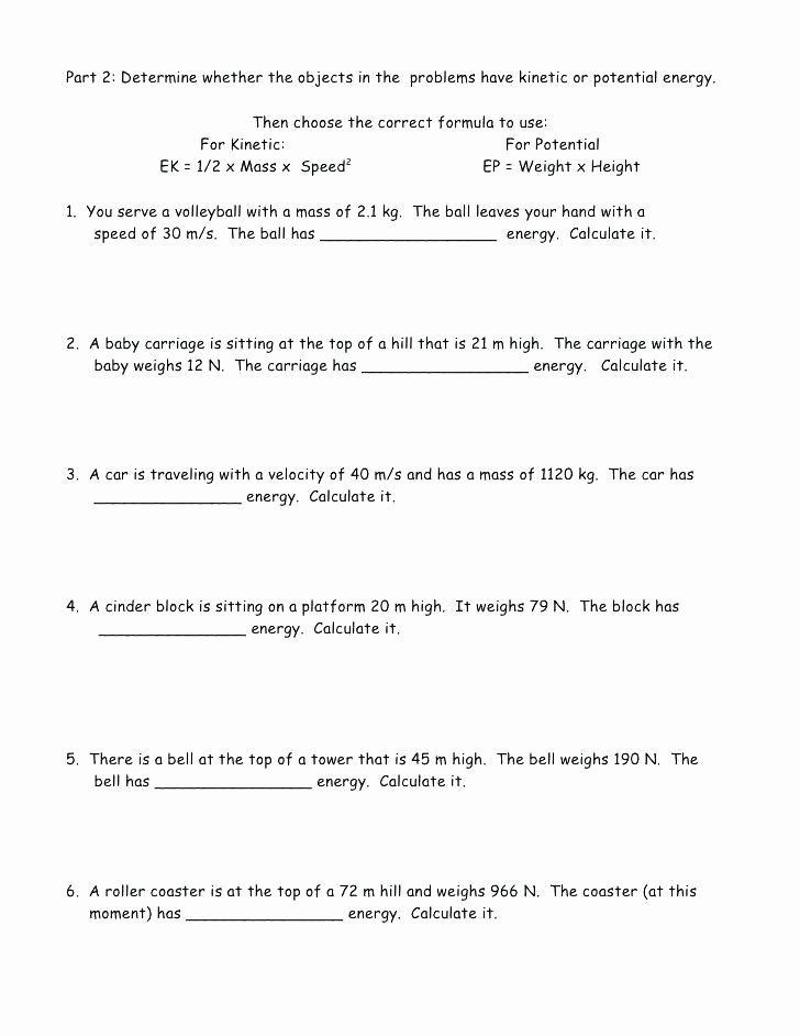 Energy Worksheets Middle School Pdf Potential Kinetic Energy Worksheet solar Energy Lesson