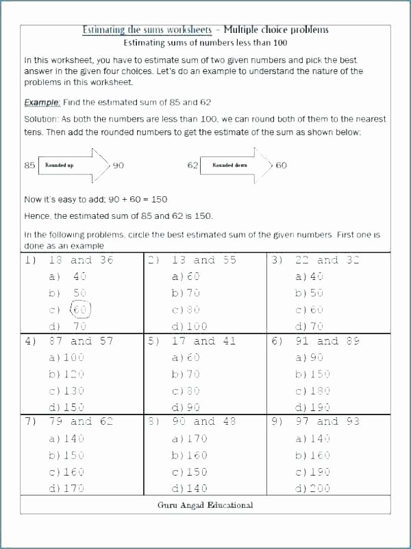 Estimate Sums Worksheet Estimation Worksheets Free Estimating Printable Sums