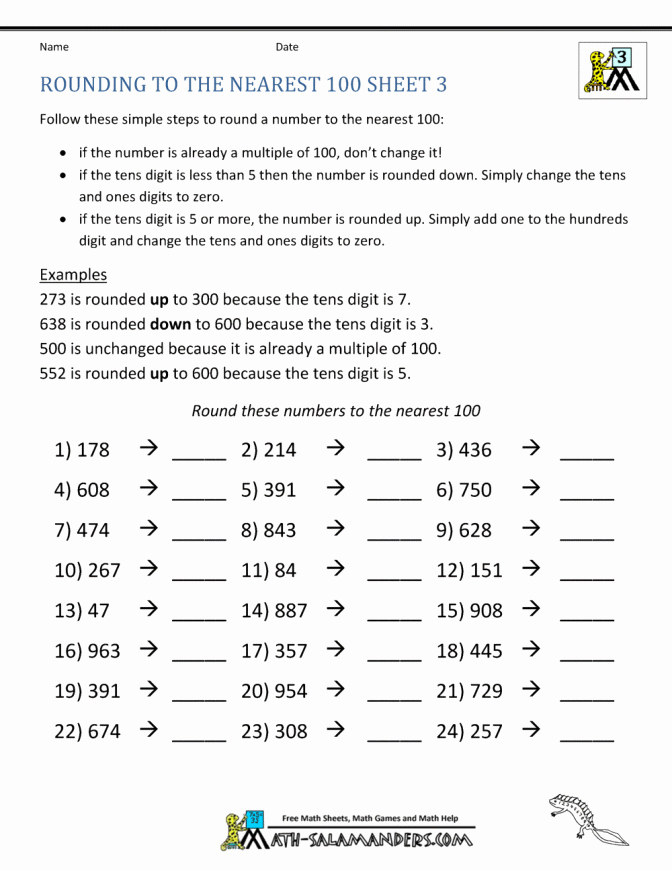 Estimating Sums Worksheets 3rd Grade Rounding Numbers Worksheets to the Nearest 100 Third Grade