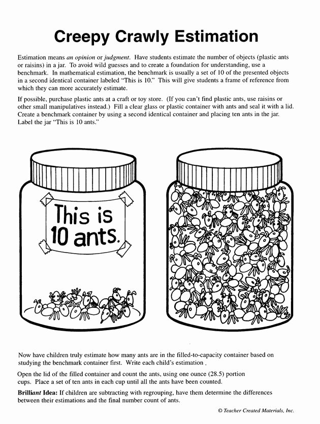 Estimation Maths Worksheets Introduction to Estimation Two Jars the Same Size Use