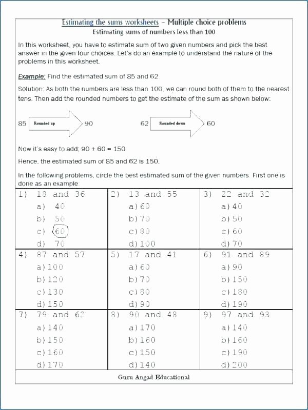 Estimation Worksheets 3rd Grade Estimation Worksheets 4th Grade Worksheet 1 Estimating