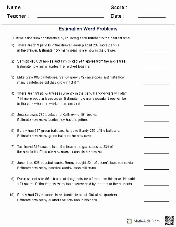 Estimation Worksheets 3rd Grade Rounding Worksheets 3rd Grade area Word Problems and