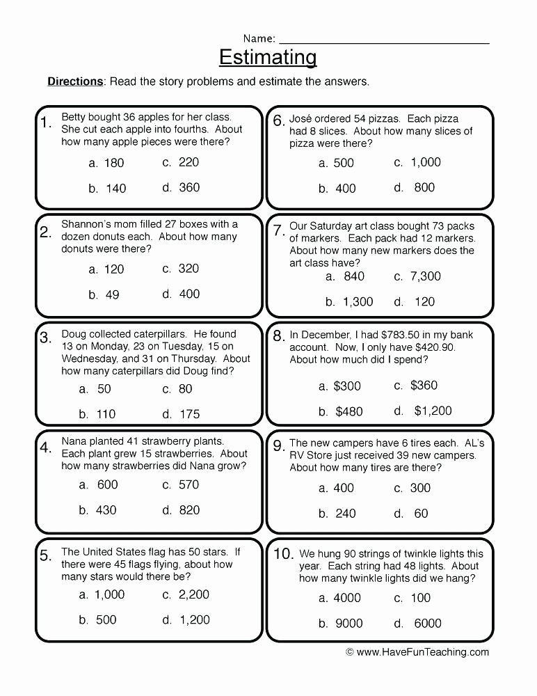 Estimation Worksheets for 3rd Grade Estimating Quotients Worksheets 5th Grade