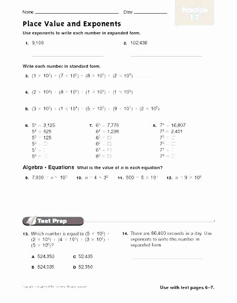 Expanded form with Exponents Worksheet Exponent Math Worksheets 8th Grade
