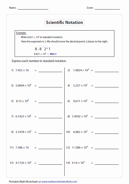 Expanded form with Exponents Worksheet Express In Standard Notation Positive Exponents