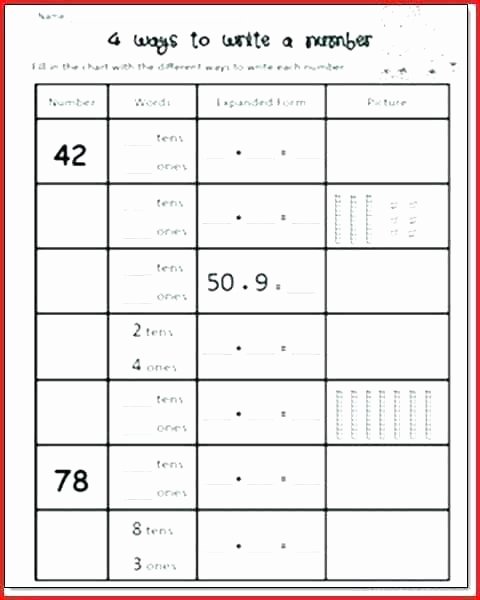 Expanded form with Exponents Worksheet Paring Numbers Worksheets First Grade Place Value and