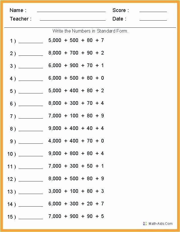 Expanded form Worksheets 1st Grade Expanded Notation Standard form Worksheets Printable 5th