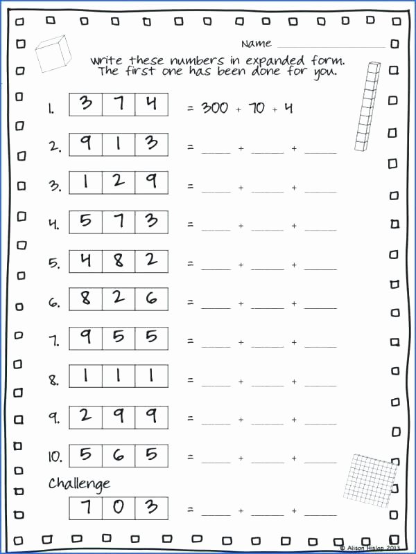 Expanded form Worksheets 1st Grade Grade Printable Worksheets Expanded Notation for All