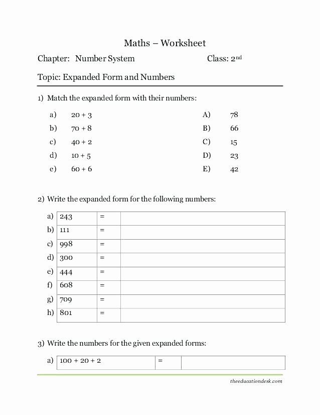 Expanded form Worksheets Second Grade Expanded form Worksheets 2nd Grade
