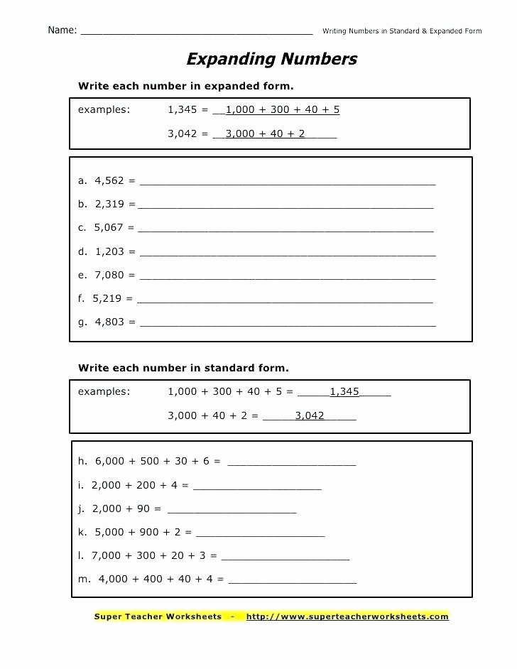 Expanded form Worksheets Second Grade Expanded form Worksheets Math Writing Decimals In Standard