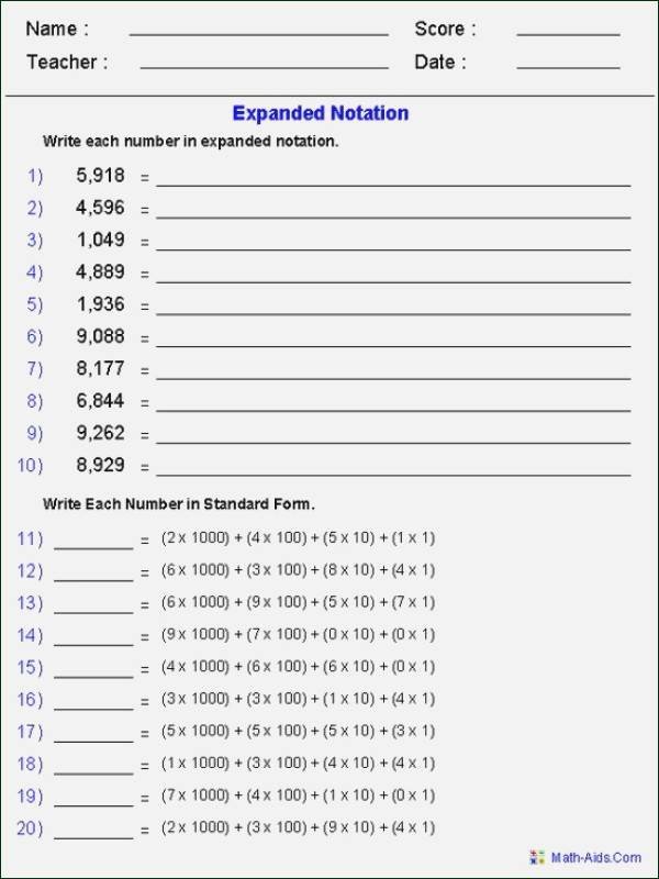 Expanded Notation Worksheets Expanded form Worksheets