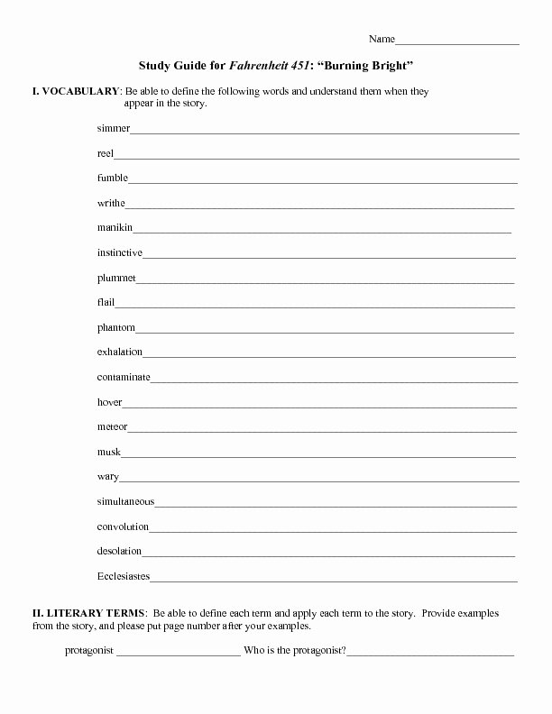 Fahrenheit 451 Literary Devices Worksheet Study Guide for Fahrenheit 451 the Hearth and the Salamander