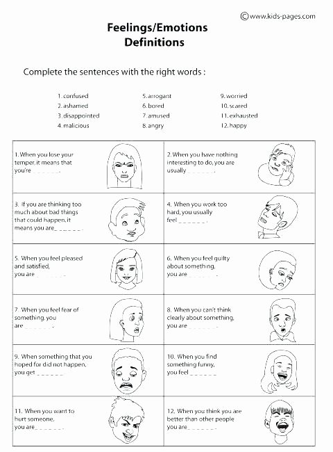 Feelings and Emotions Worksheets Printable Emotions Worksheets for Kindergarten Different Free