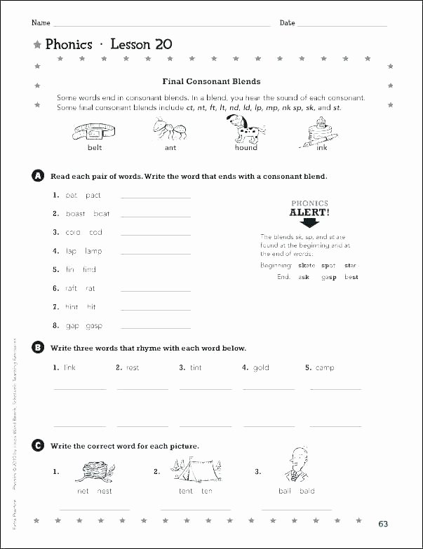 Final Blends Worksheets Beginning Blends Worksheets Pin Consonant Vowel for Grade 1