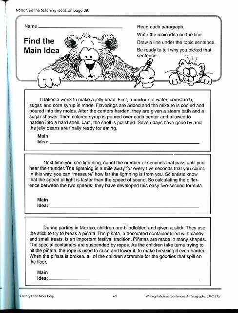 Finding the Main Idea Worksheet Main Idea Worksheets Grade 5