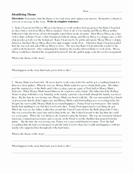 Finding theme Worksheets New theme Worksheet 4th Grade From theme Worksheets 4th Grade