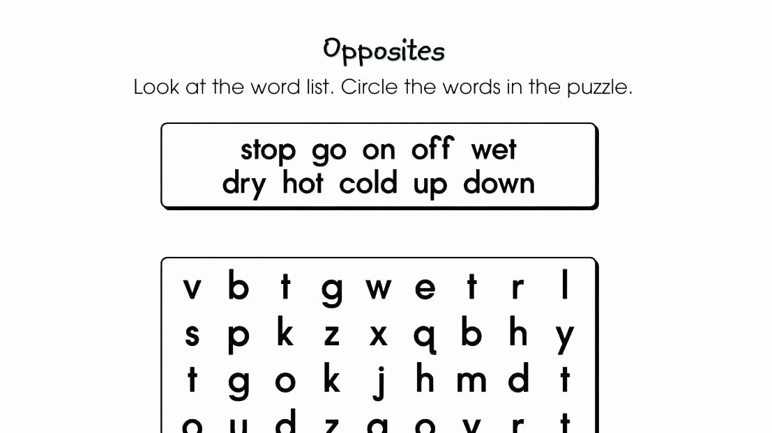 First Grade Antonyms Worksheet Matching Opposites Worksheets for Kindergarten Number Word