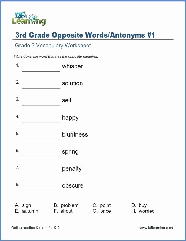 First Grade Antonyms Worksheet Opposites Worksheets for Grade 3 Opposites Worksheets for