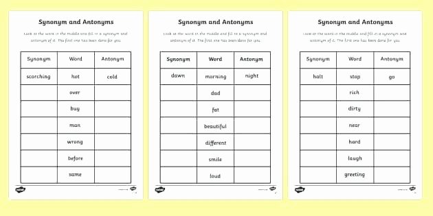 First Grade Antonyms Worksheet Synonym Antonym Worksheet Grade Synonyms and Antonyms 1