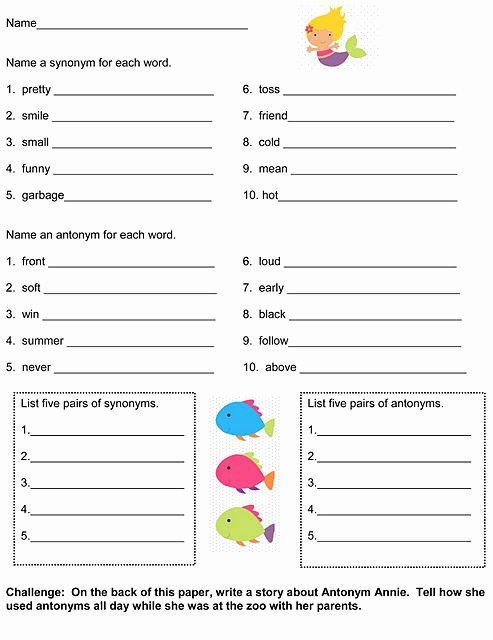 First Grade Antonyms Worksheet Synonyms and Antonyms for the School House