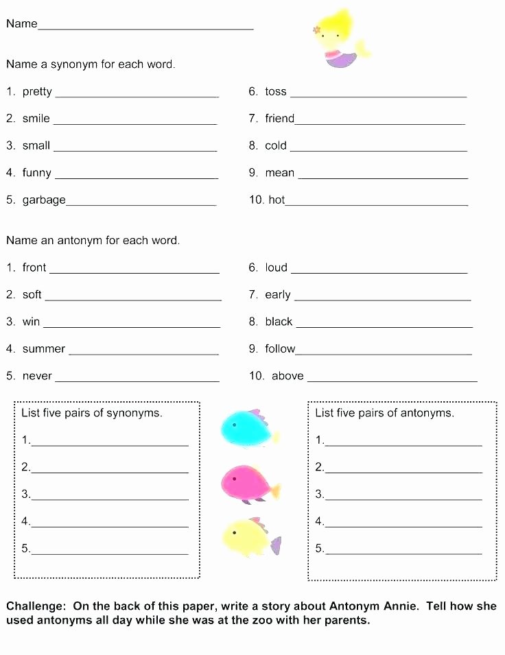First Grade Antonyms Worksheet Synonyms Worksheets 2nd Grade – Petpage