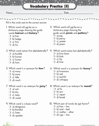 First Grade Antonyms Worksheet Vocabulary Practice Alphabetizing Synonyms and More