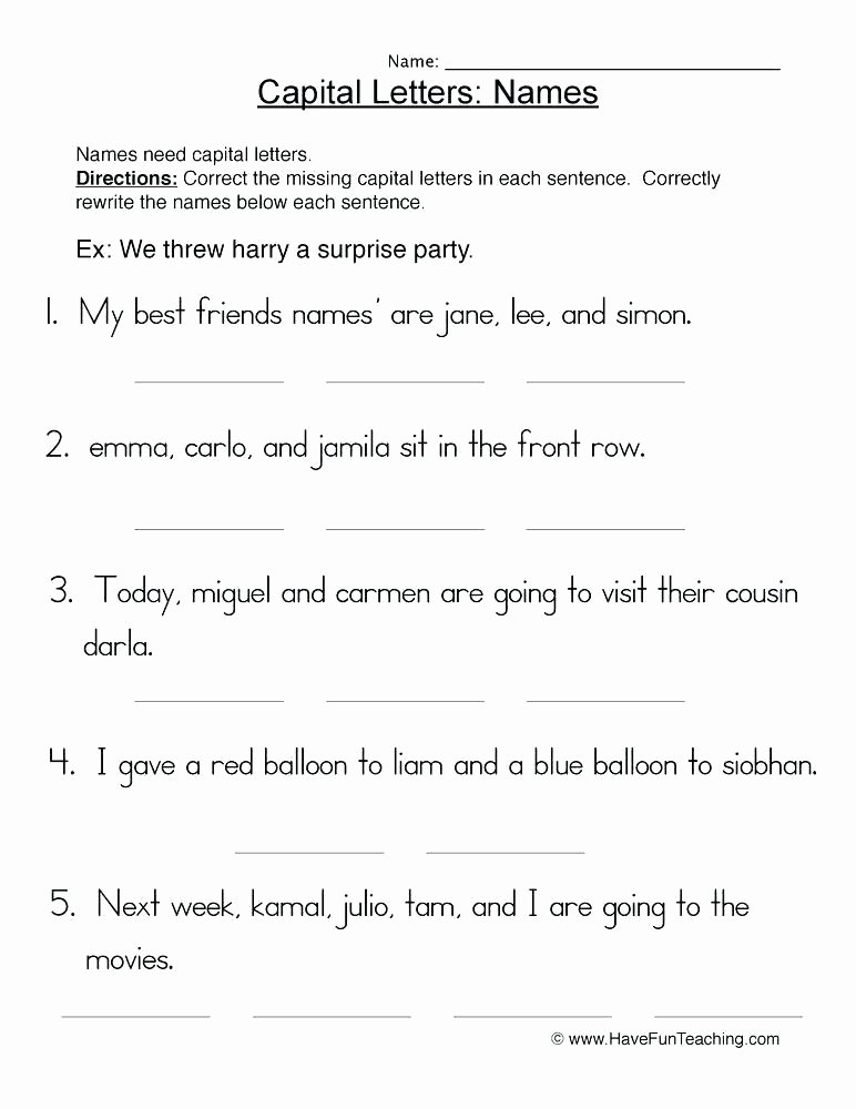 First Grade Capitalization Worksheets Awesome 1st Grade Worksheets to Print
