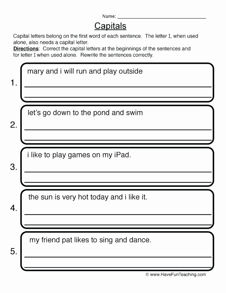 First Grade Capitalization Worksheets New Printable Capitalization Worksheets Kindergarten Worksheet