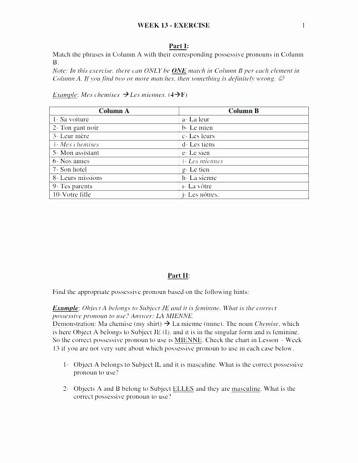 First Grade Pronoun Worksheets Possessive Pronouns Worksheets for Grade 3