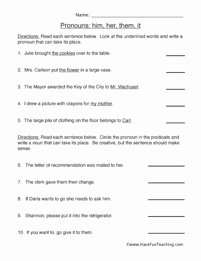 pronoun worksheets first grade exercises 3