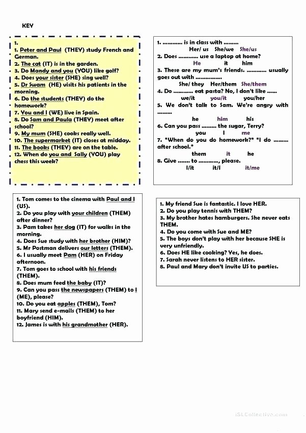 First Grade Pronoun Worksheets Subject and Object Pronouns Worksheets Quiz Doc for 1st