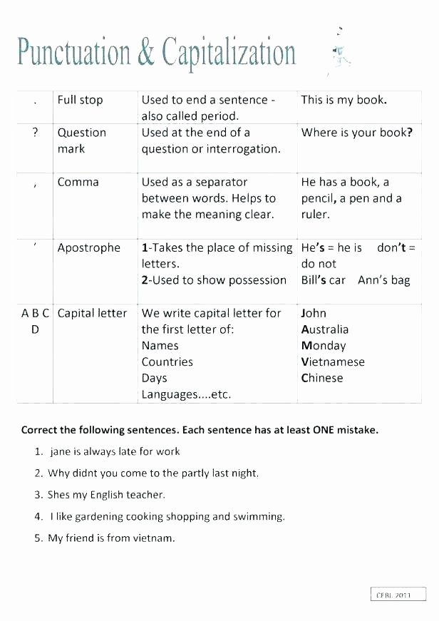 First Grade Punctuation Worksheets Grammar Worksheets Grade Free Printable Unique Punctuation